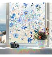Coavas Stained Glass Window Privacy Film, Rainbow Static Cling Decorative Covering, No Glue Non-A...