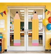 Whaline 2 Sheets Extra Large Back to School Window Clings Double Sided Yellow Pencil Shaped Reusa...