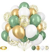 Sage Green and Gold Balloons, 12 Inch Olive Green White Metallic Gold Confetti Latex Balloons Set...