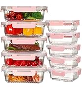 YARYOUNG 10-Pack Glass Food Storage Containers, 34Oz & 12Oz Borosilicate Glass Meal Prep Containe...
