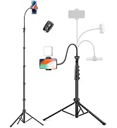 Phone Tripod, 86" Tall Tripod for iPhone with Flexible Gooseneck & Remote, Portable Aluminum Cell...