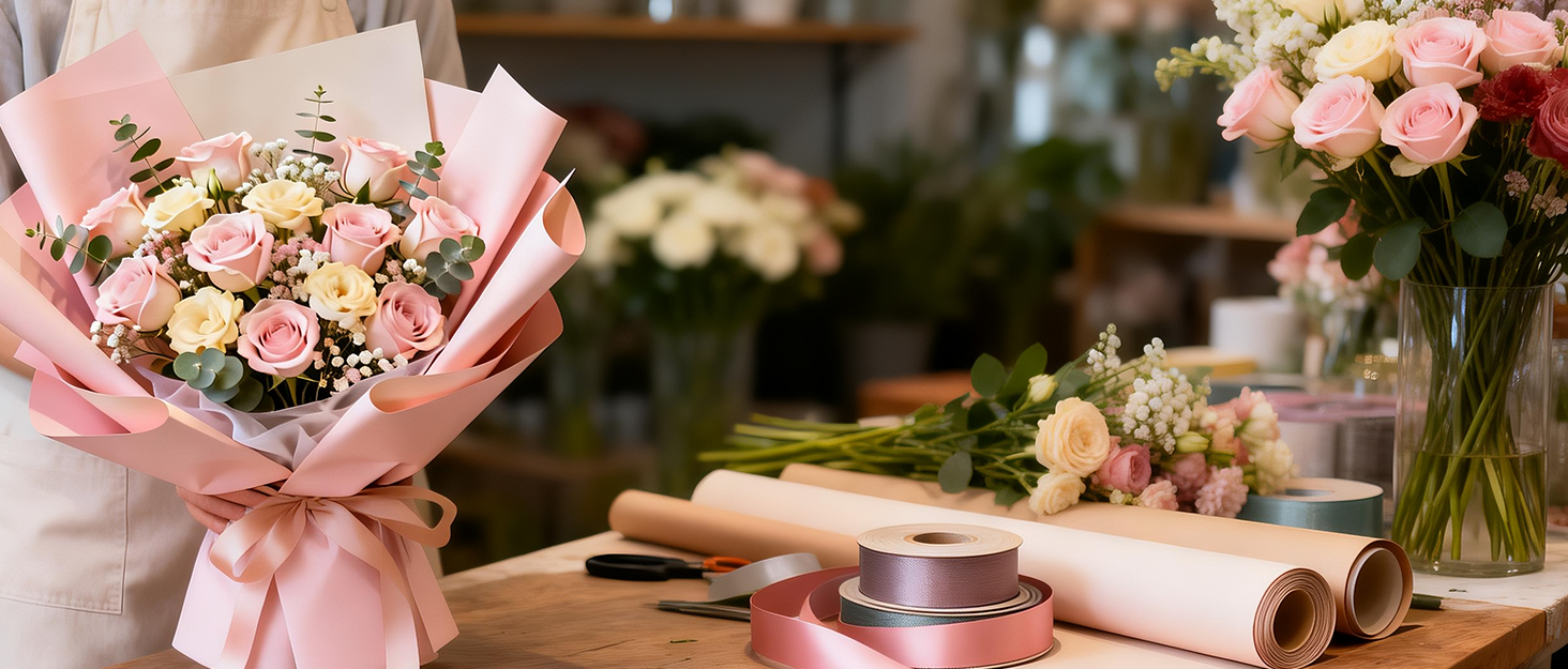 pink flower wrapping paper