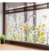 Daisy Flower Window Clings Yellow Floral Bouquet Window Stickers Double-Sided Spring Garden Wildf...