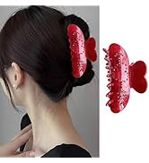 Valentine's Day Hair Claw Clips Large Acrylic Hair Clips Red Heart Shape Clamp Clips for Valentin...
