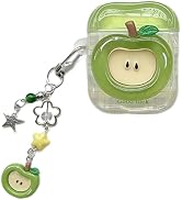 SGVAHY for AirPods 4 Case with Keychain Cute 3D Green Apple Pattern Design Soft Silicone Cover fo...