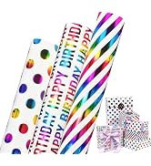 Birthday Wrapping Paper Iridescent Gift Wrapping Paper Rolls Gift Wrap Mini Roll, 3 Rolls Happy B...
