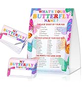 EQIUAG What's Your Butterfly Name, Funny Butterfly Theme Game Cards Set,1 Game Sign and 30 Cards,...