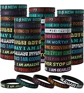 QEERBSIN Inspirational Silicone Wristbands with Positive Affirmations -100 Pieces Motivational Br...