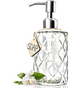 JASAI Diamond Design 12 Oz Glass Soap Dispenser, Kitchen Soap Dispenser with 304 Rust Proof Stain...