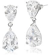 Vintage Cubic Zirconia Teardrop Earrings, Silver Elegant Stud Earring for Wedding Party, Pear-Sha...