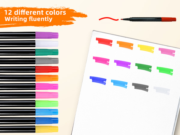 12 different colorsWriting fluently