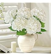 Cherica Real Touch White Hydrangea Artificial Flowers with Stems, Fake Silk Flowers for Outdoors,...