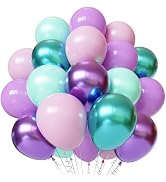 DEETUULET Mermaid Balloons, 50pcs 12 inch Purple Pink Teal Balloons Kit, Metallic Green Purple La...