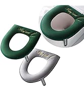 timecity 2 PCS Warmer Toilet Seat Cover with Zipper Lid Lifter Handle Set Green Velvet Toilet Sea...