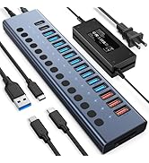 Powered USB Hub 10Gbps, 17 Ports 96W USB 3.2 Hub(10 USB-A 3.2 Ports+3 QC 24W Fast Charging Ports+...