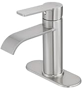 VOTON Brushed Nickel Bathroom Faucets, Single Handle Bathroom Sink Faucet Modern Waterfall Bathro...