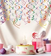HonuGoGo 48-Piece Multi-Color Paper Swirl Decorations – Hanging Party Swirls for Birthday, Baby S...