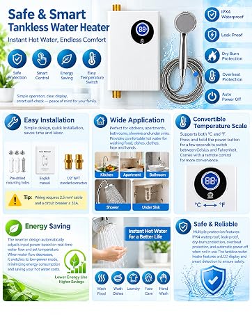 Tankless Water Heater, Electric Water Heater, Instant Hot Water Heater