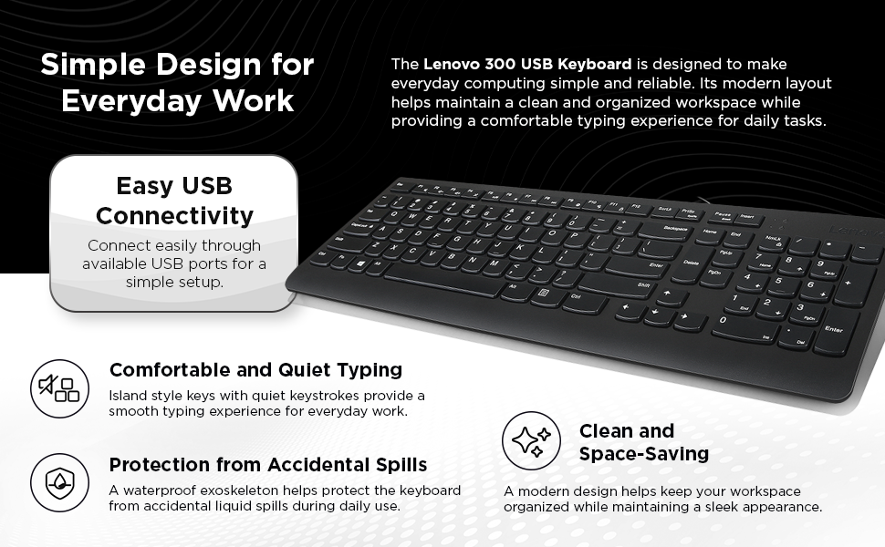 B07MMNVG4L Lenovo 300 USB Keyboard, Wired Black