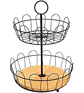 2-Tier Farmhouse Fruit Basket Stand, Wire Fruit Vegetables Countertop Storage Rack, Multifunction...