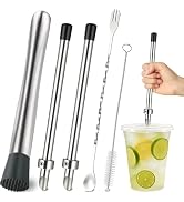 6Pcs Straw Puncher and Muddler Spoon Set for Plastic Lids Lemonade Cups 304 Stainless Steel Straw...