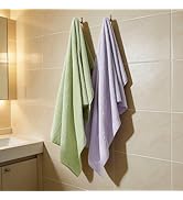Vie Triomphe Bath Towels Set of 2, Cloud Soft Zero Twist Cotton 28x55 Inch, Green and Purple 350g...