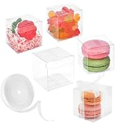 Jutieuo 100 Pack 2x2x2 Inches Clear Favor Boxes with Ribbons, Mini Transparent Cube Treat Boxes f...