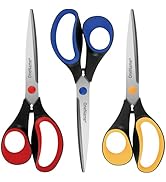 OneName Office Scissors 3-Pack Set,Ergonomic Comfort Grip Right-Handed,Ultra Sharp Pointed Tip,St...