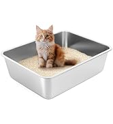 YOILES Stainless Steel Cat Litter Box with High Sides, Extra Large Open Metal Litter Pan, Easy to...