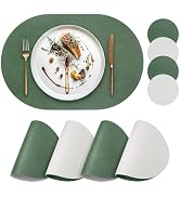 yuuzue Faux Leather Placemats Set of 4 with Matching Coasters, Heat Resistant PU Oval Placemats, ...