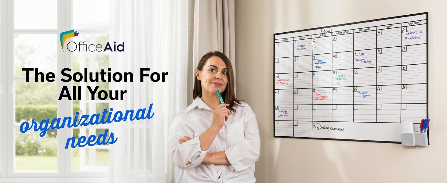 Large OfficeAid dry erase wall calendar for organizing schedules, planning tasks, and managing days