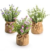 Velener Babys Breath Artificial Flowers in Small Burlap Bag Vases 3Pcs -Gypsophila Faux Flowers F...