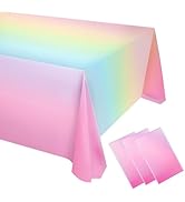 Mwellewm 3 Pack Rainbow Tablecloth Pastel Table Cloths for Parties Decorations Plastic Birthday T...