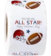 WRAPAHOLIC Valentines Day Rugby Stickers Roll - Football All Star Design, 2 x 2 Inch, 500 Total R...