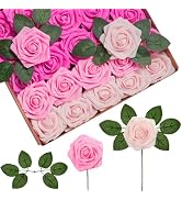 InnoGear Artificial Flowers, 100 Pcs Shades of Pink Foam Fake Roses Bulk with Stems for Decoratio...