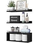WOPITUES Floating Shelves for Wall with Cube Shelf, Wall Shelves with Metal Rail for Bathroom Dec...