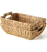 2 Pack Wicker Storage Baskets with Wooden Handles, Large Water Hyacinth Basket for Organizing She...