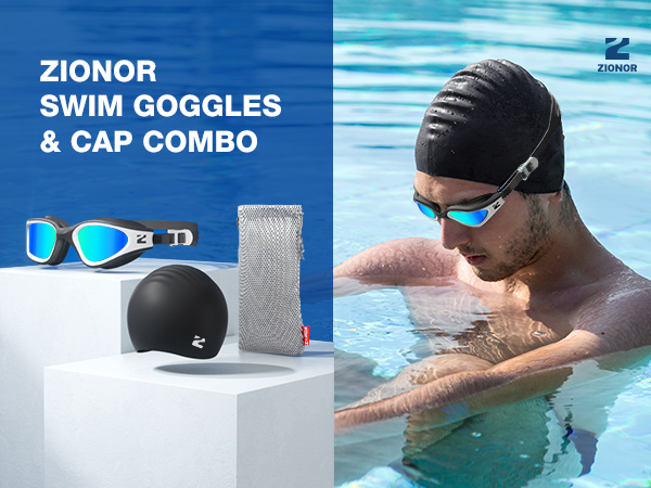 Zionor Swim Goggles and Swim Cap Combo