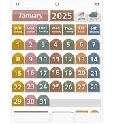 REGELETO Large White Calendar Pocket Chart with Boho 96 Cards for Classroom, Size:32.25 x 24.13 i...