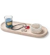 Oval Travertine Stone Tray for Jewelry, Candles, Perfume, Decorative Marble Bathroom Tray for Cou...
