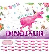 WERNNSAI Pin The Tail on The Dinosaur Game - Girl Dinosaur Party Decorations, 28" x 21" Dino Birt...