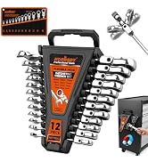 HORUSDY 12-Piece Metric Flex-Head Ratcheting Wrench Set 8-22mm, CR-V Ratchet Combination Wrenches...