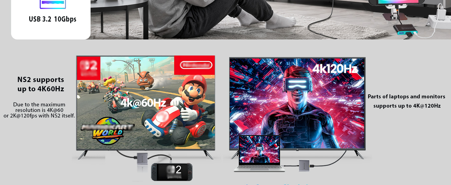 Switch 2 Dock HDMI2.1 Compatible for Nintendo Switch 2 Usbc to HDMI Adapter 4k120Hz