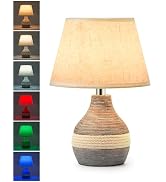 UMEXUS 10” Small Ceramic Cordless Table Lamp with Timer, Dimmer, Linen Shade, Remote Control, Rec...