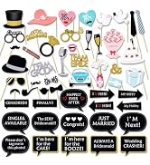 52Pcs Wedding Photo Booth Props - Fun Bridal Shower Selfie Accessories with Sticks, DIY Engagemen...