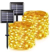 JMEXSUSS Solar String Lights 200 LED, Warm White, Waterproof, 66ft, 8 Modes, IP44, Outdoor Patio,...