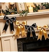1 String Black Gold Bow Garland Banner Decorations, Pre-Strung Satin Ribbon Bows for Birthday, Ba...
