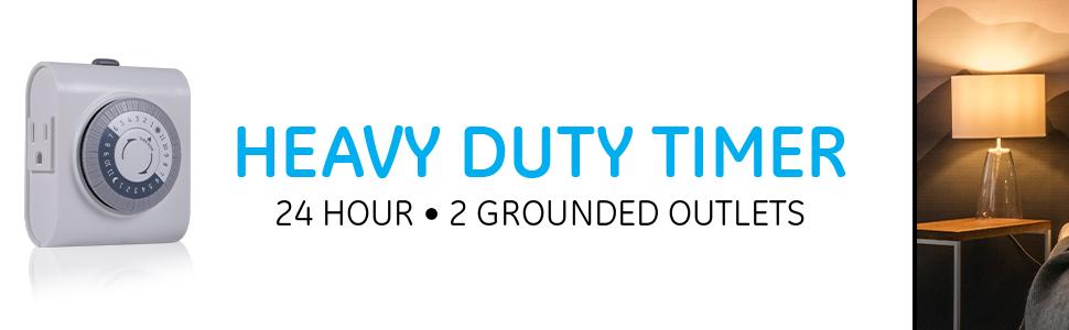 heavy duty timer, 24 hour timer, grounded timer, grounded outlets, 2 outlets