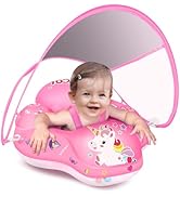 Baby Pool Float No Flip Over, Inflatable Baby Float with Sun Protection Canopy, Baby Swimming Flo...