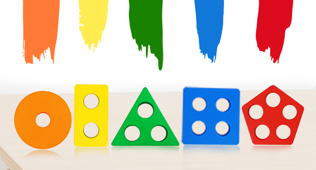 Colourful wooden-shaped sorter toy